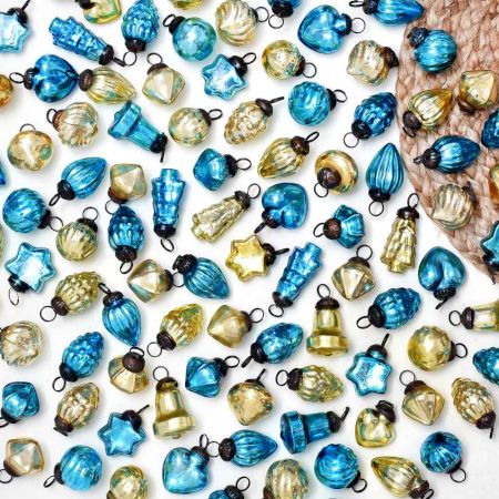 25 Pieces Turquoise and Golden Tiny Christmas Ornaments